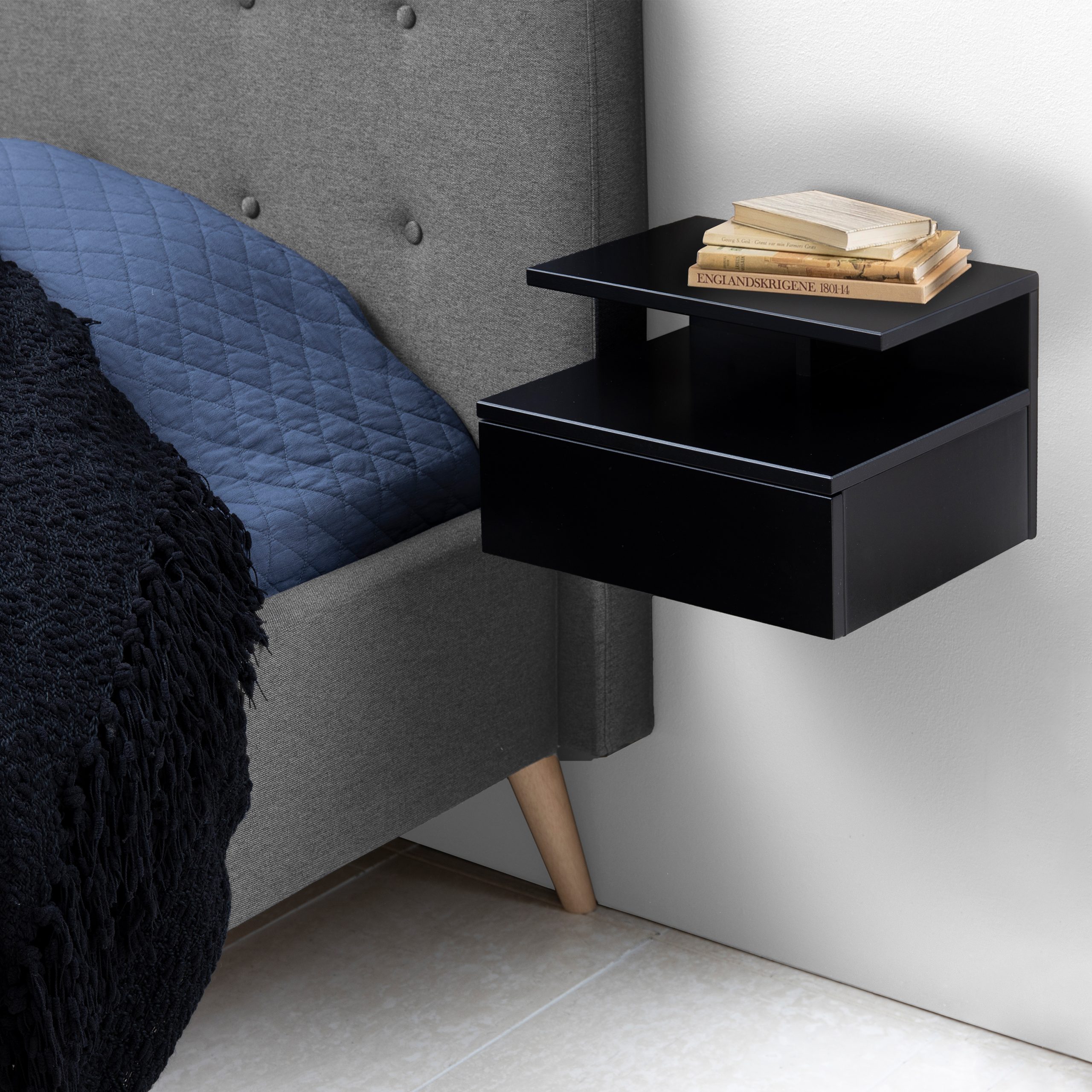 Ashlan Bedside Table with 1 Drawer in Black - Image 3