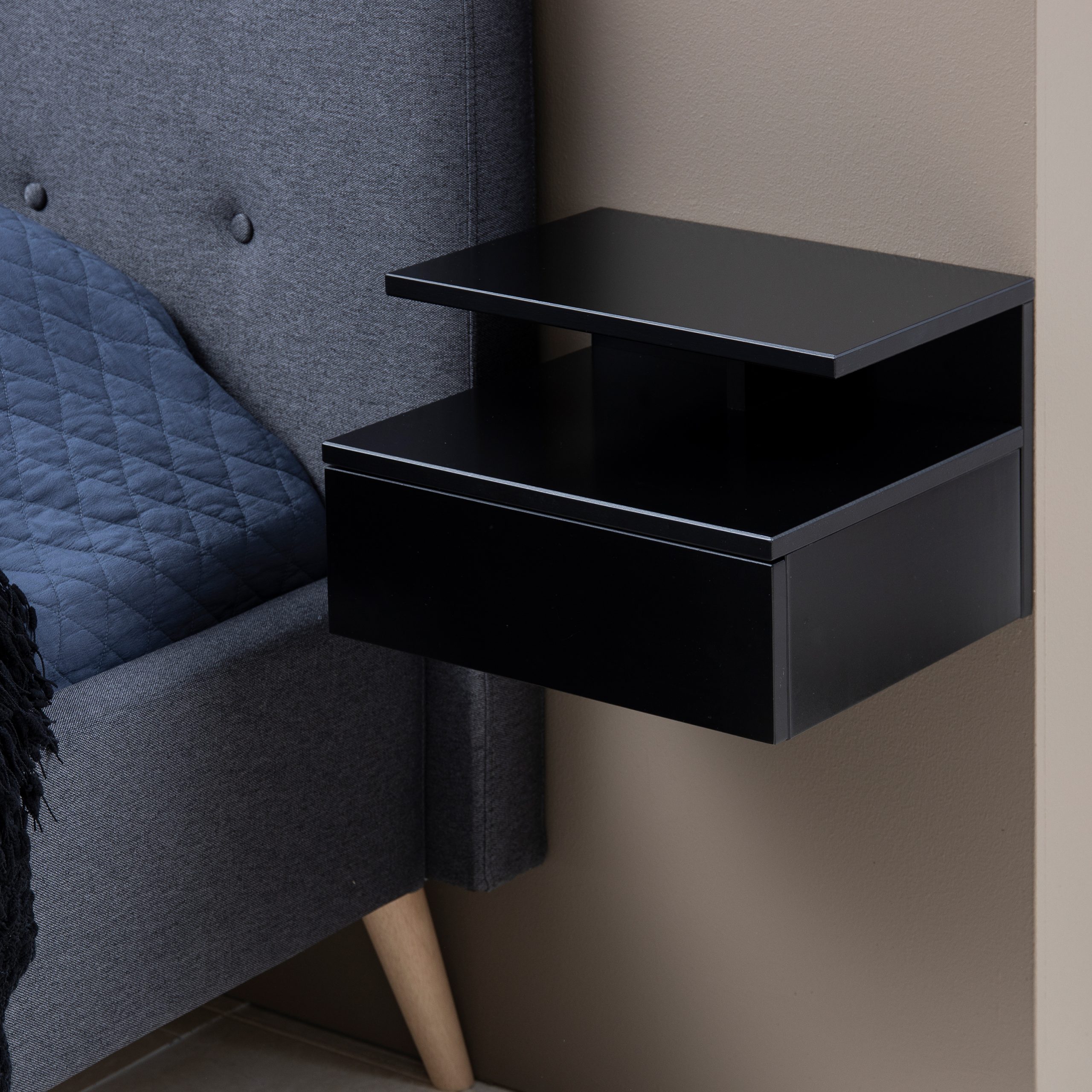 Ashlan Bedside Table with 1 Drawer in Black - Image 4