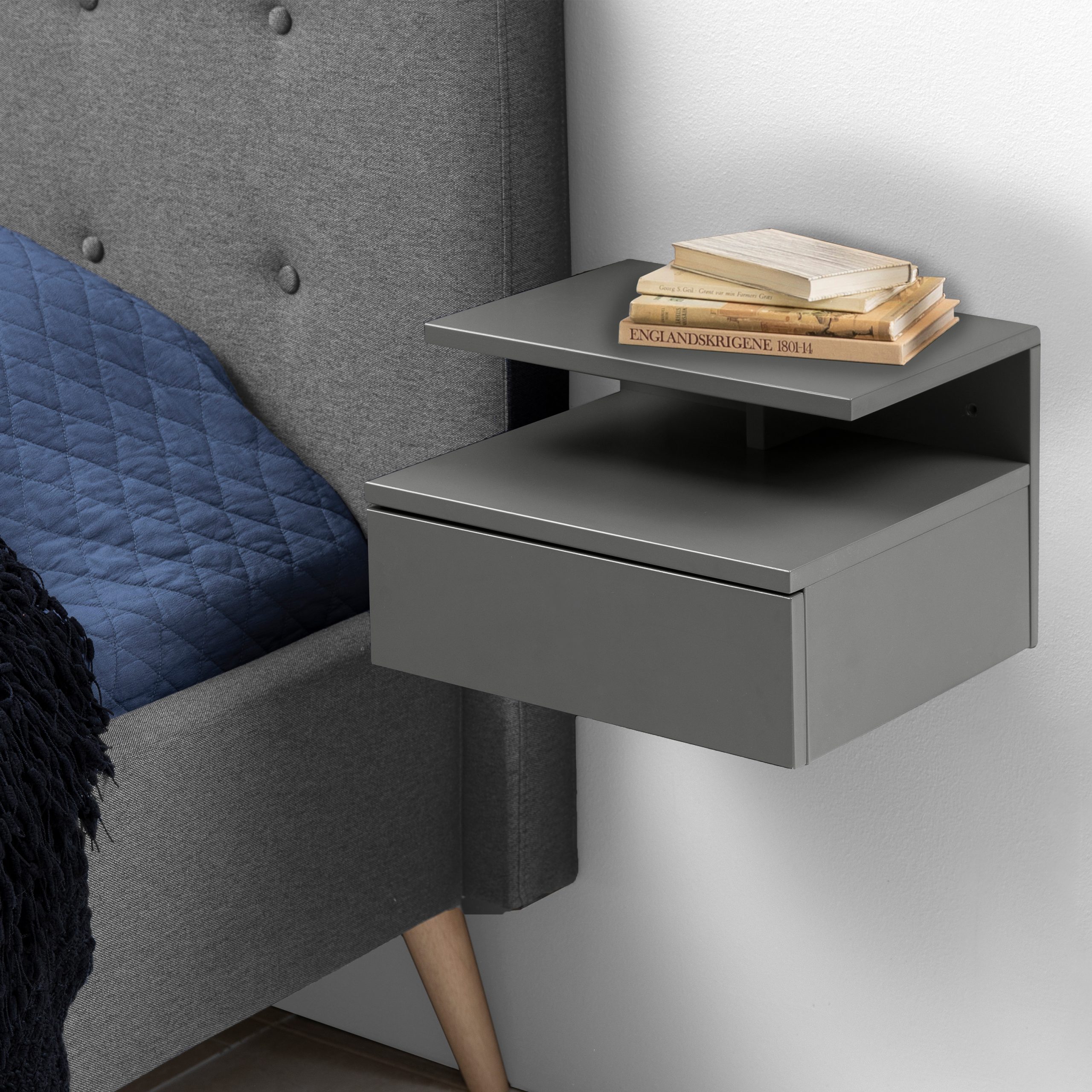 Ashlan Bedside Table with 1 Drawer in Grey - Image 3