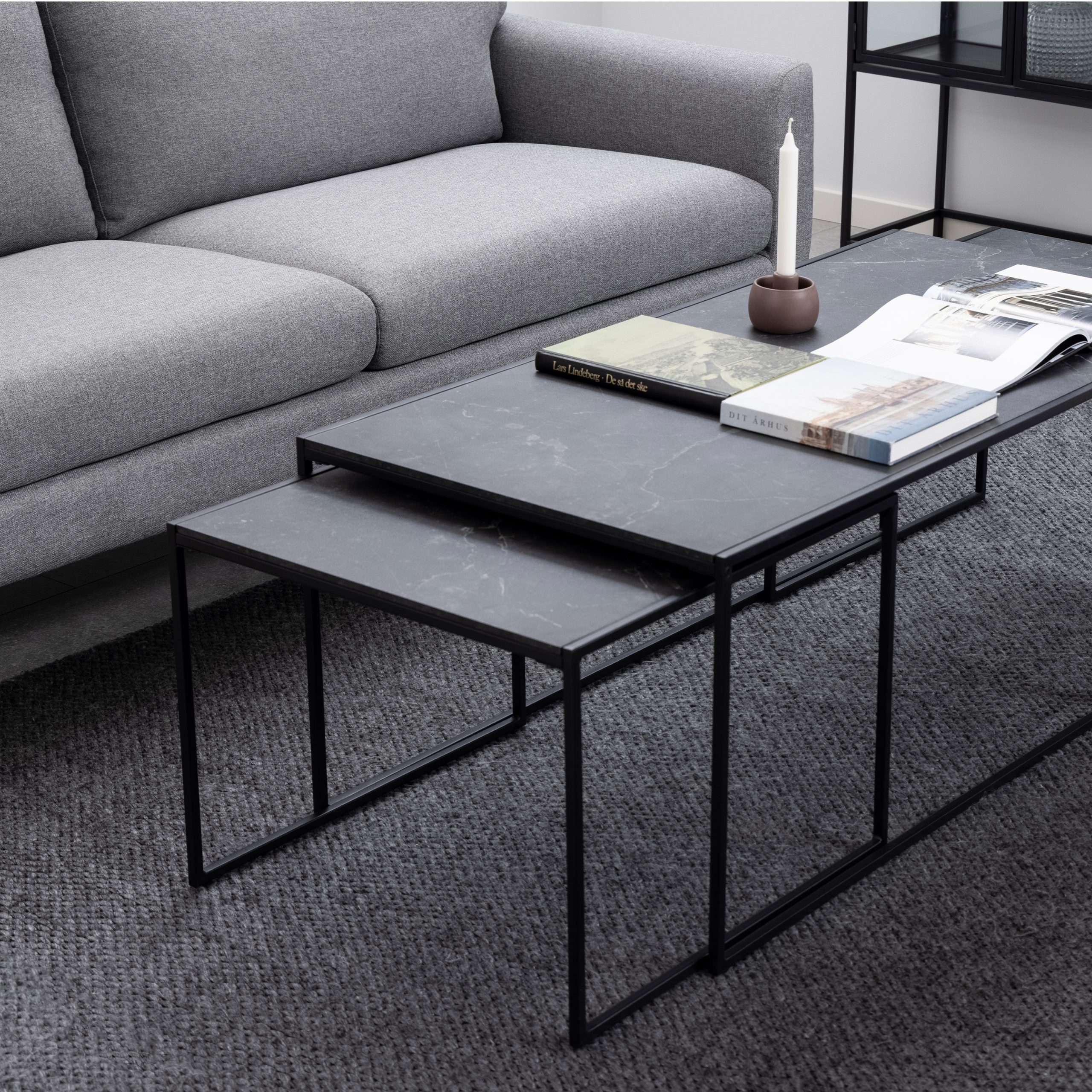Infinity Square/Coffee Table Setin Matt Black Set of 3 - Image 4