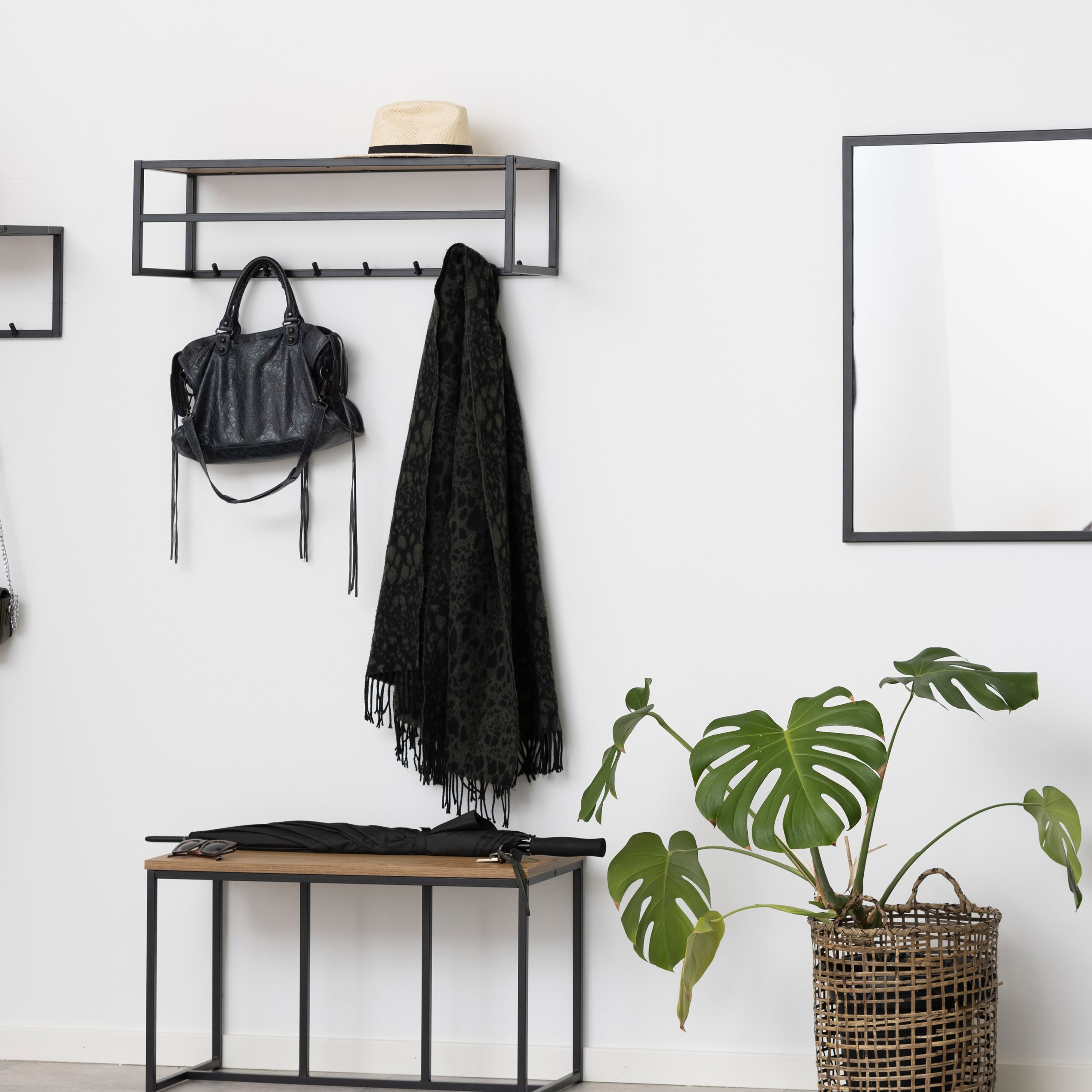 Seaford Black Metal Coat Rack with Oak Top - Image 2