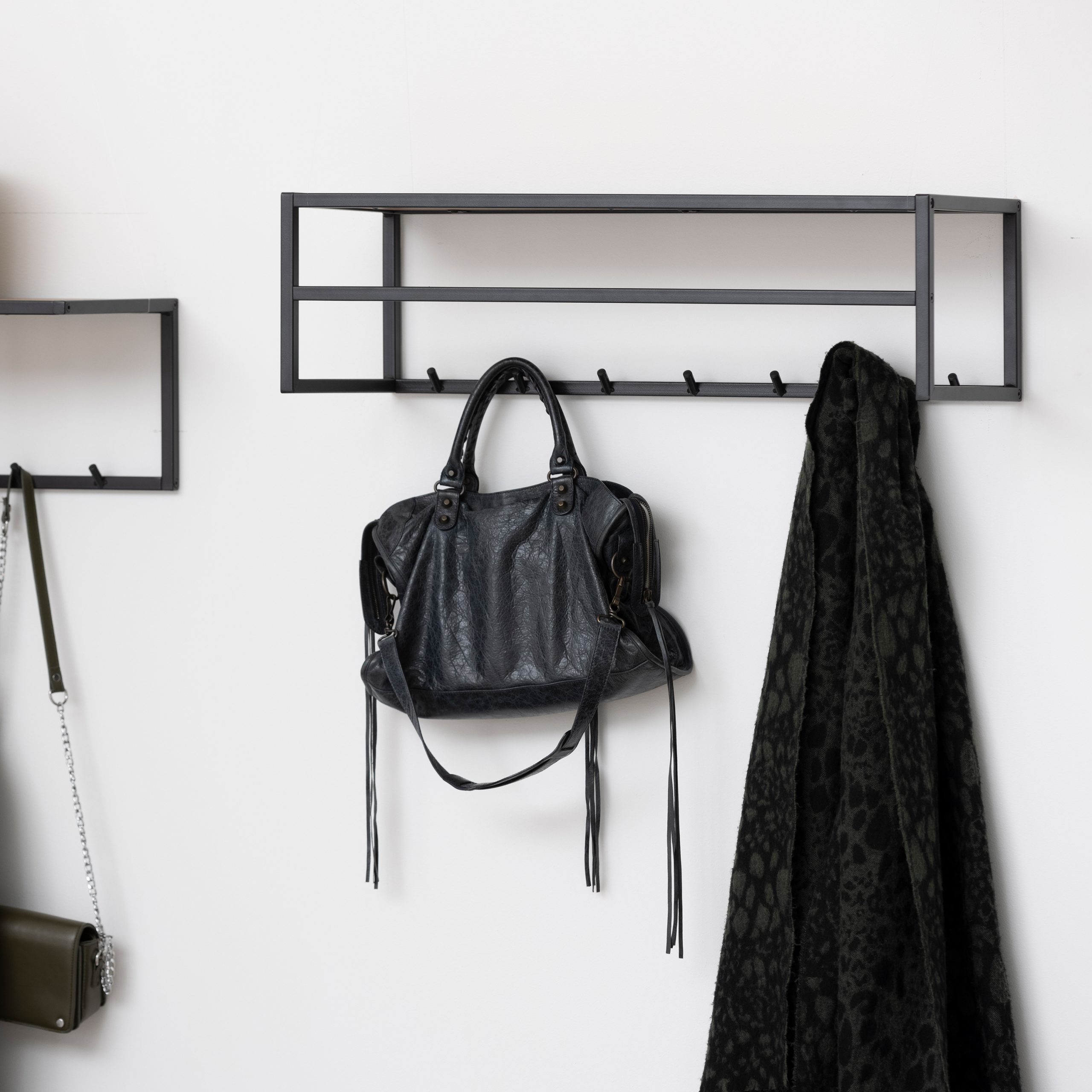 Seaford Black Metal Coat Rack with Oak Top - Image 3