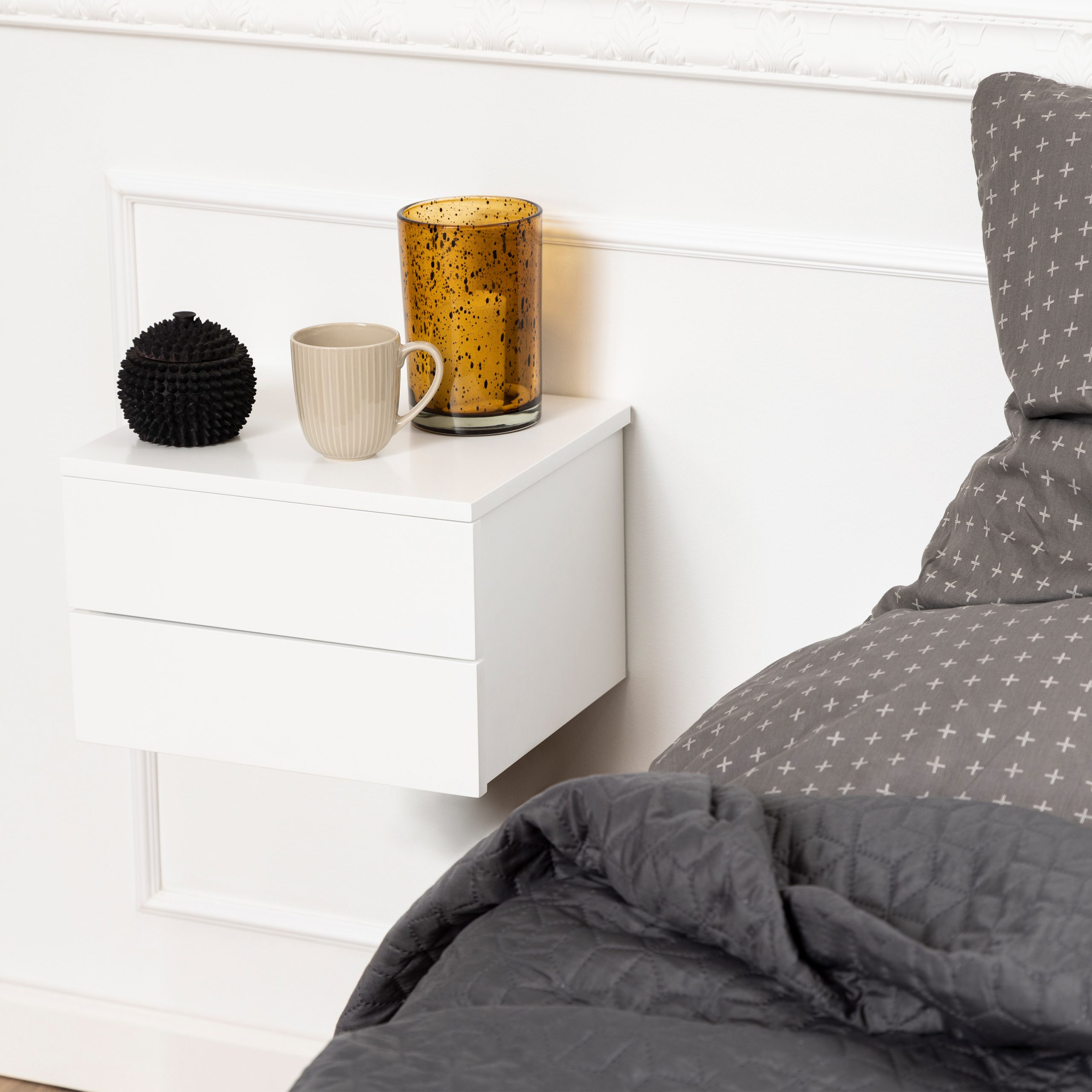 Avignon Bedside Table with 2 Drawers in White - Image 3