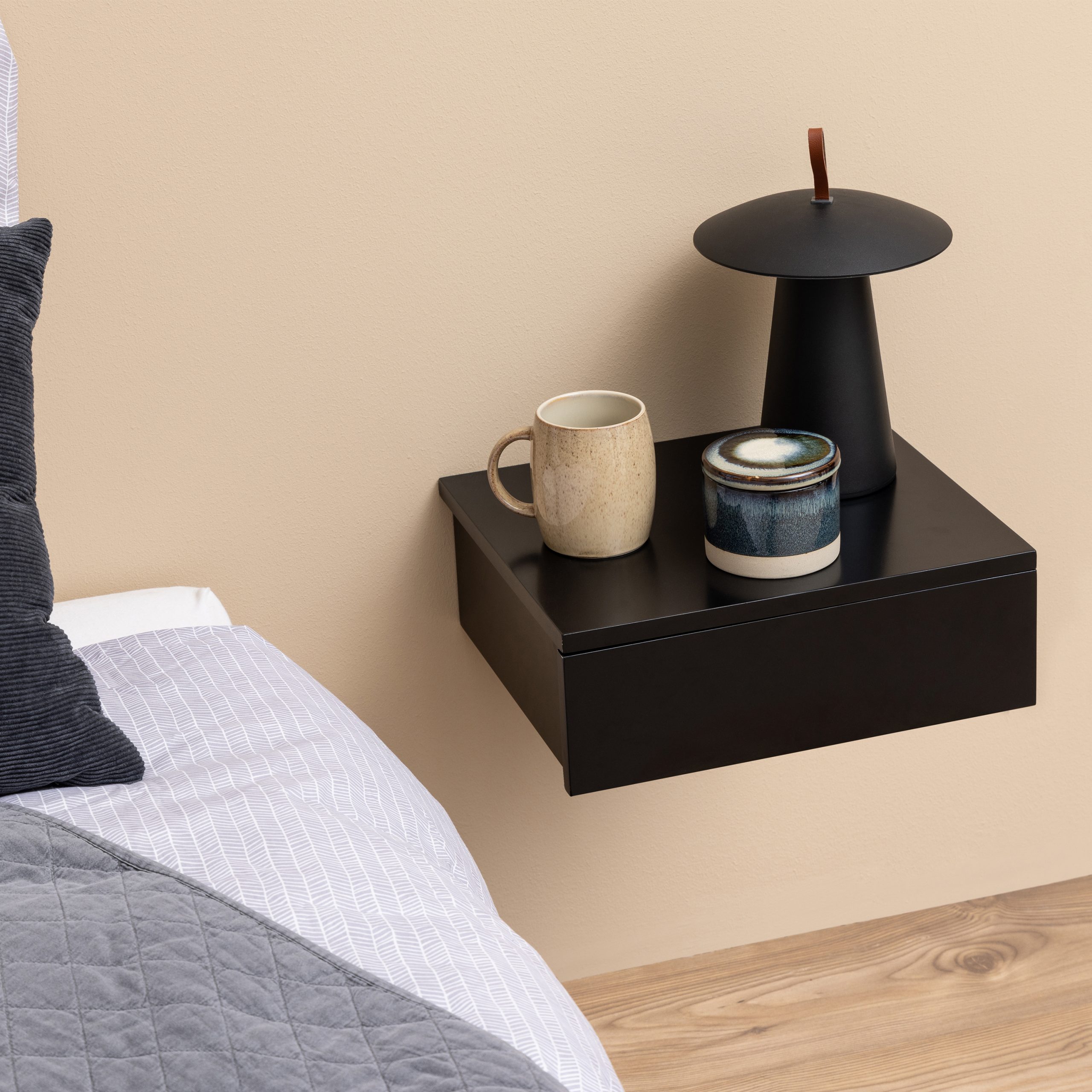 Avignon Square Bedside Table with 1 Drawer in Black - Image 3