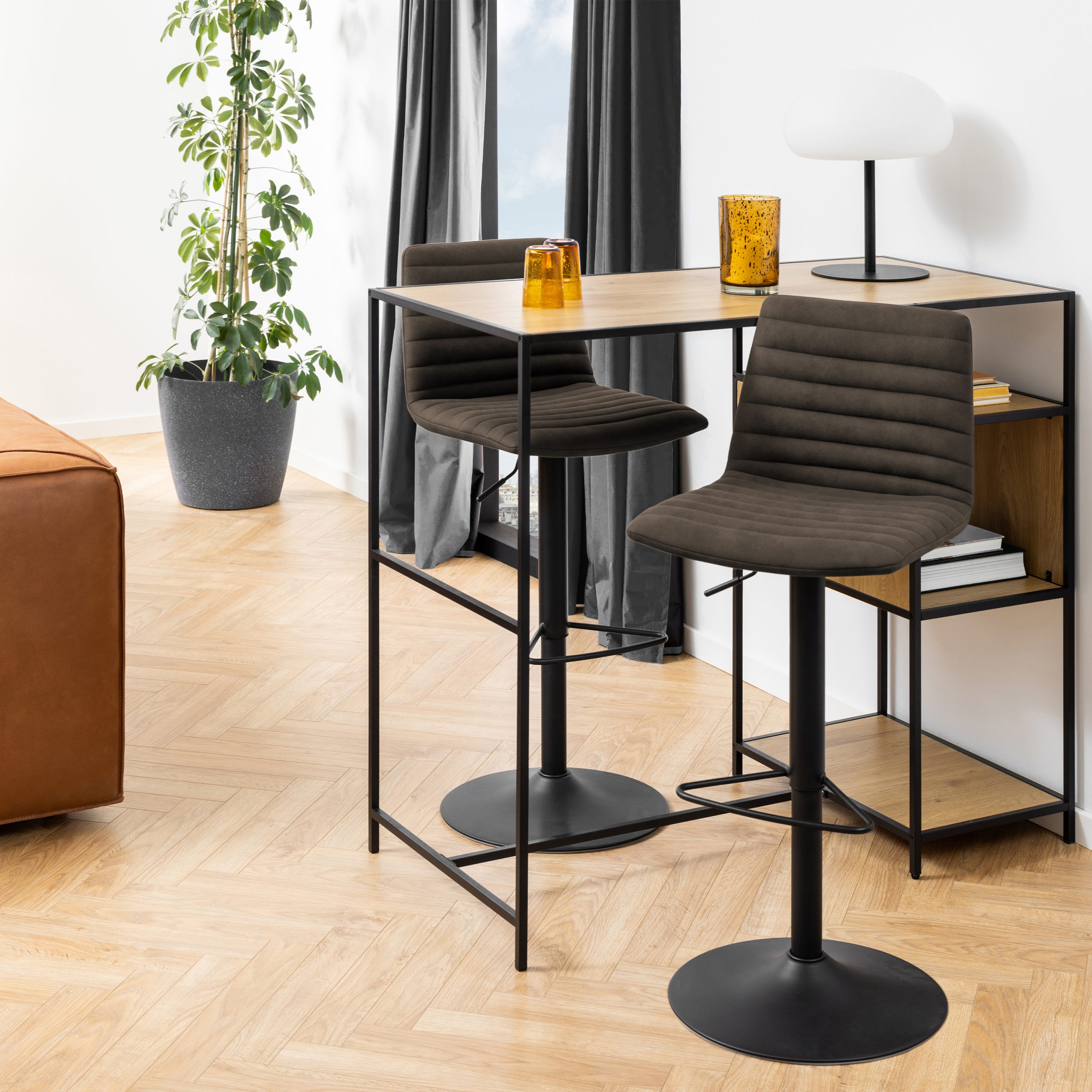 Kimmy Bar Stool in Grey Fabic Set of 2 - Image 2