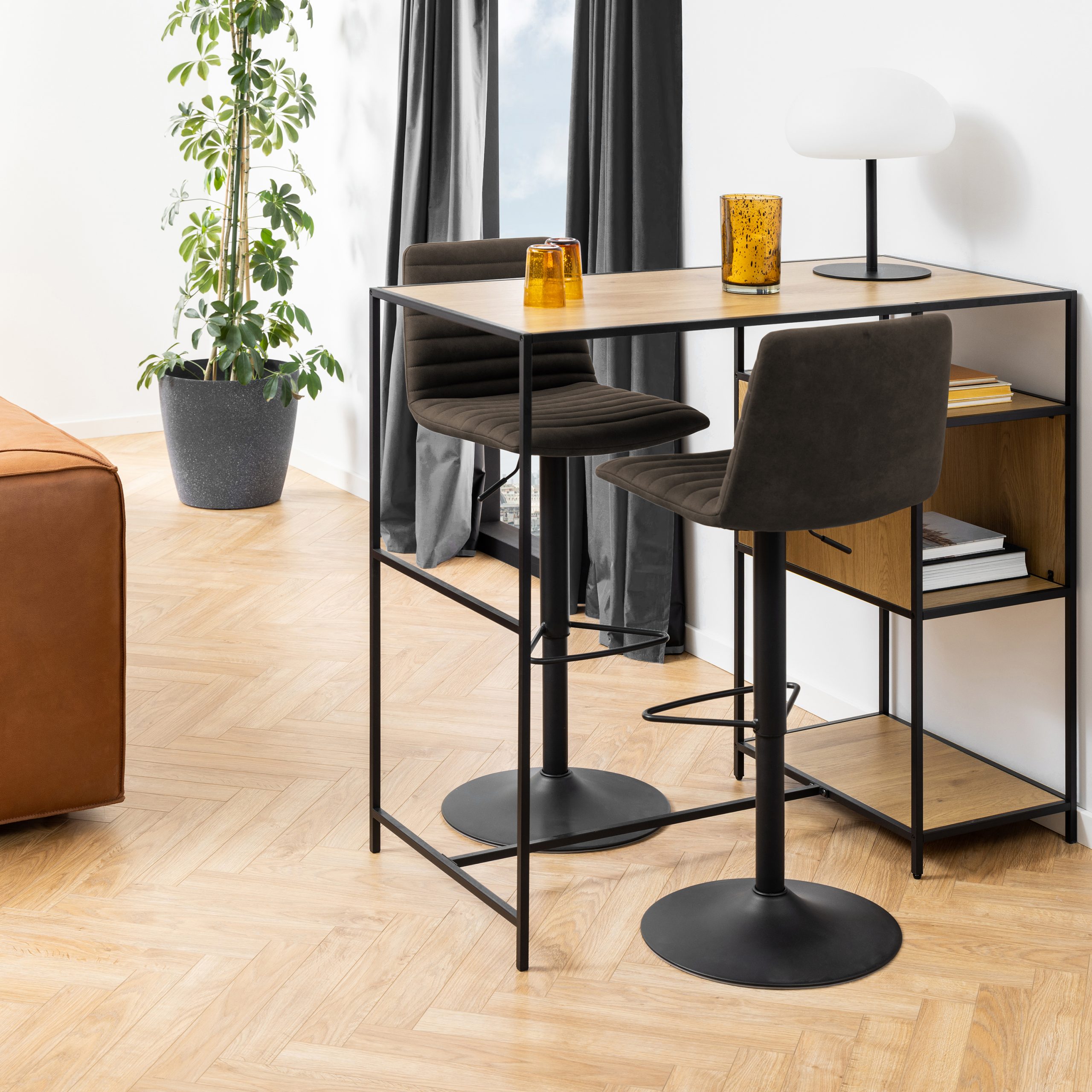 Kimmy Bar Stool in Grey Fabic Set of 2 - Image 3
