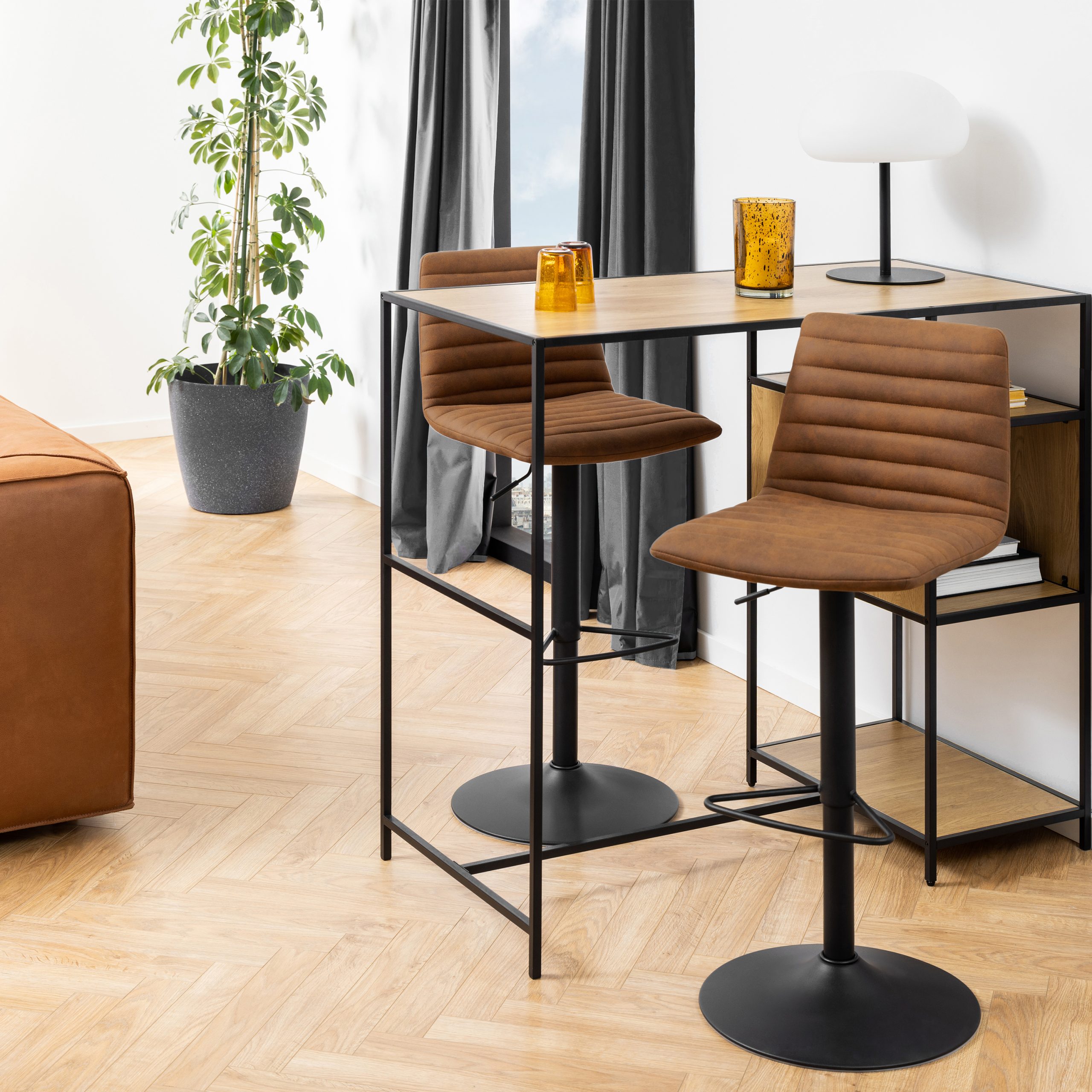 Kimmy Bar Stool with  Brown Fabric in Set of 2 - Image 2