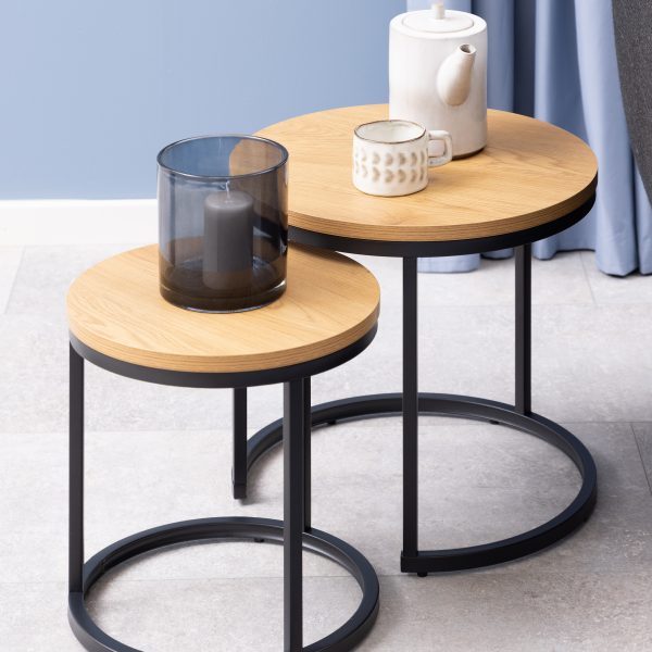 Spiro Round Nest of Tables in Oak - Image 2
