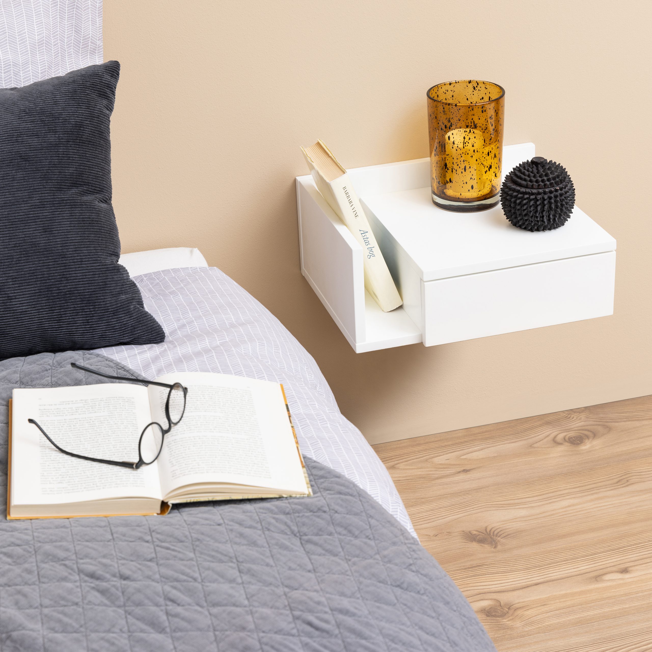 Avignon Square Bedside Table with 1 Drawer & Small Shelf in White - Image 4