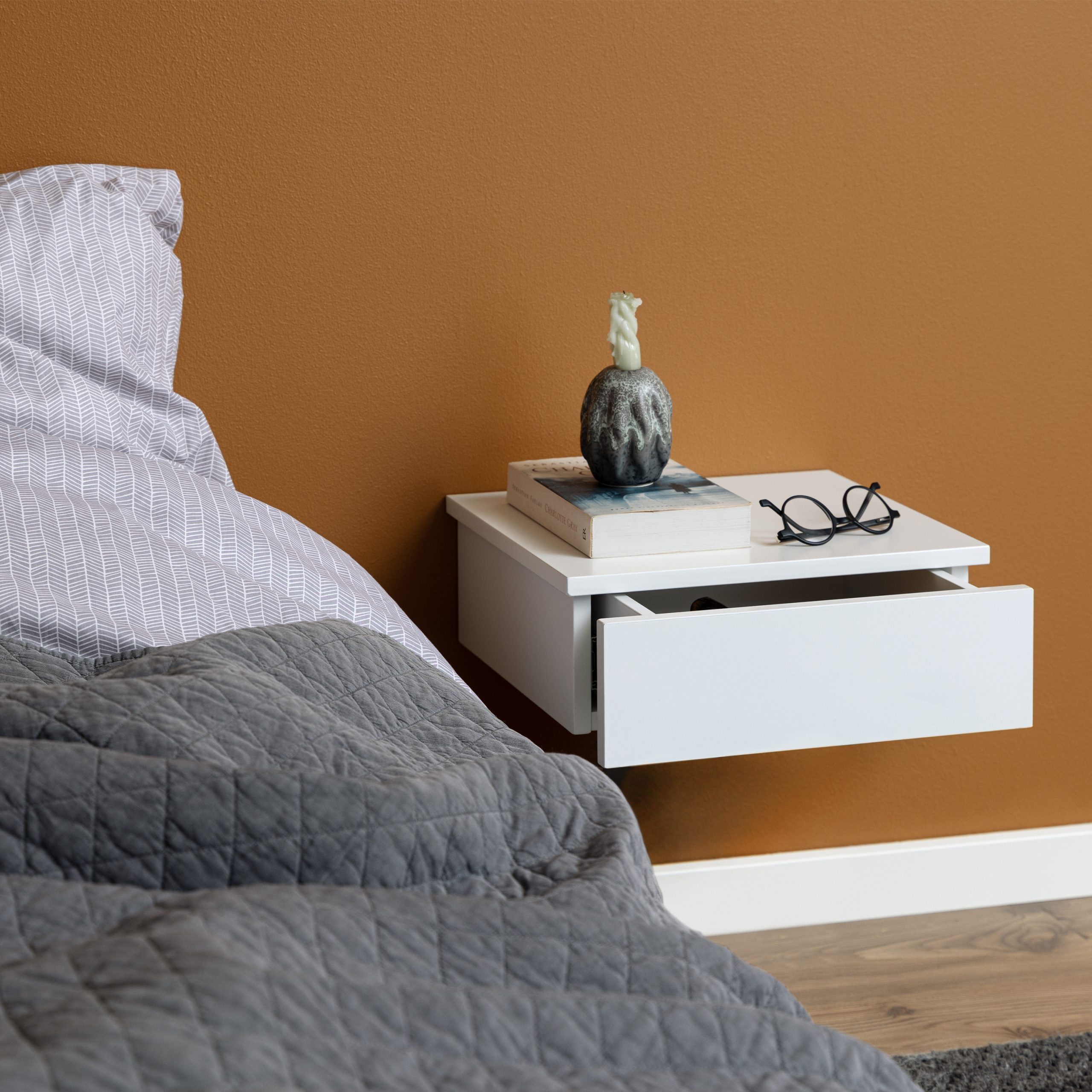 Avignon Square Bedside Table with 1 Drawer in White - Image 2