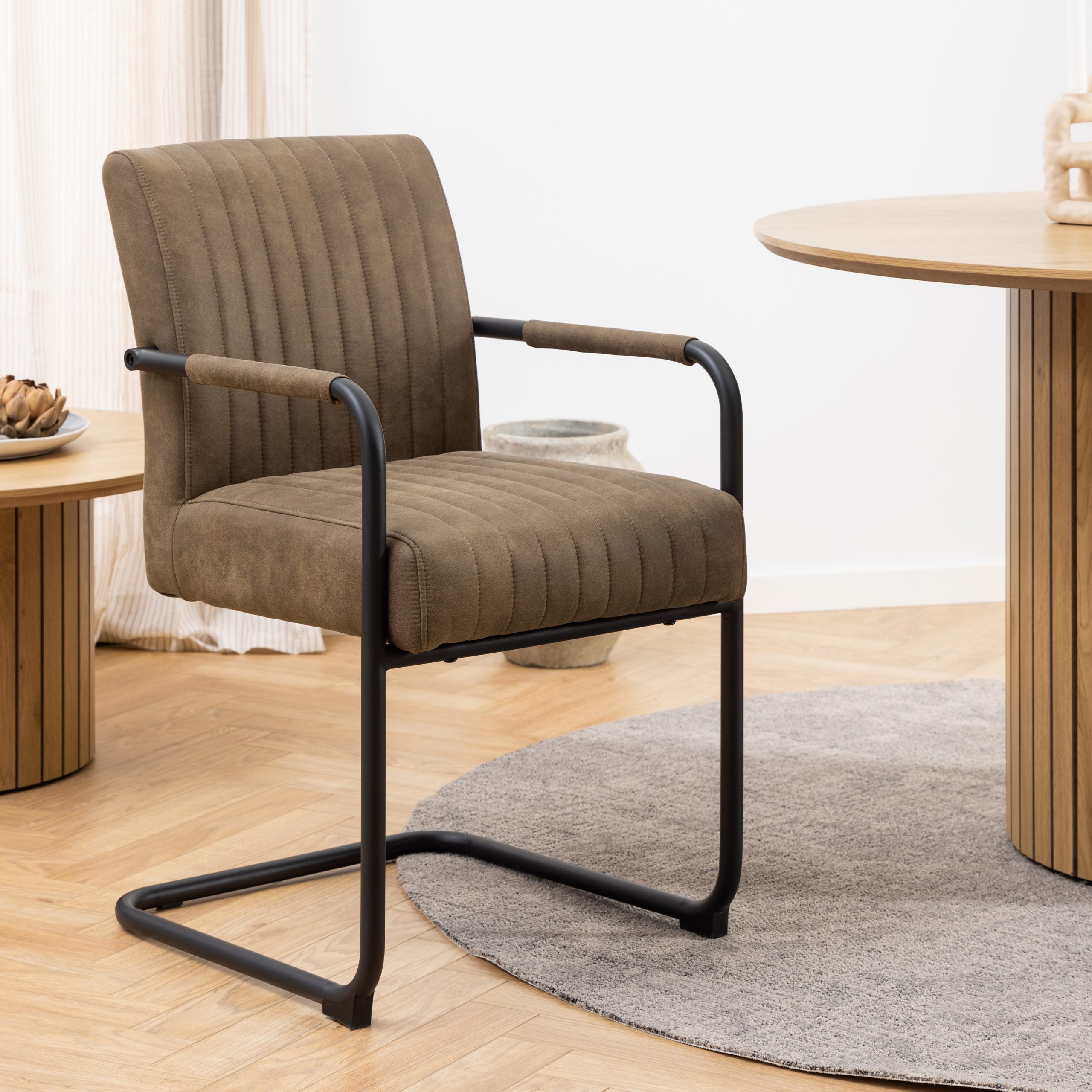 Adele Dining Chair in Light Brown Fabric Set of 2 - Image 3