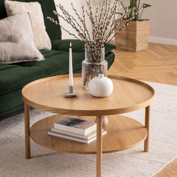 Banbury Round Coffee Table in Oak 80x42cm - Image 3