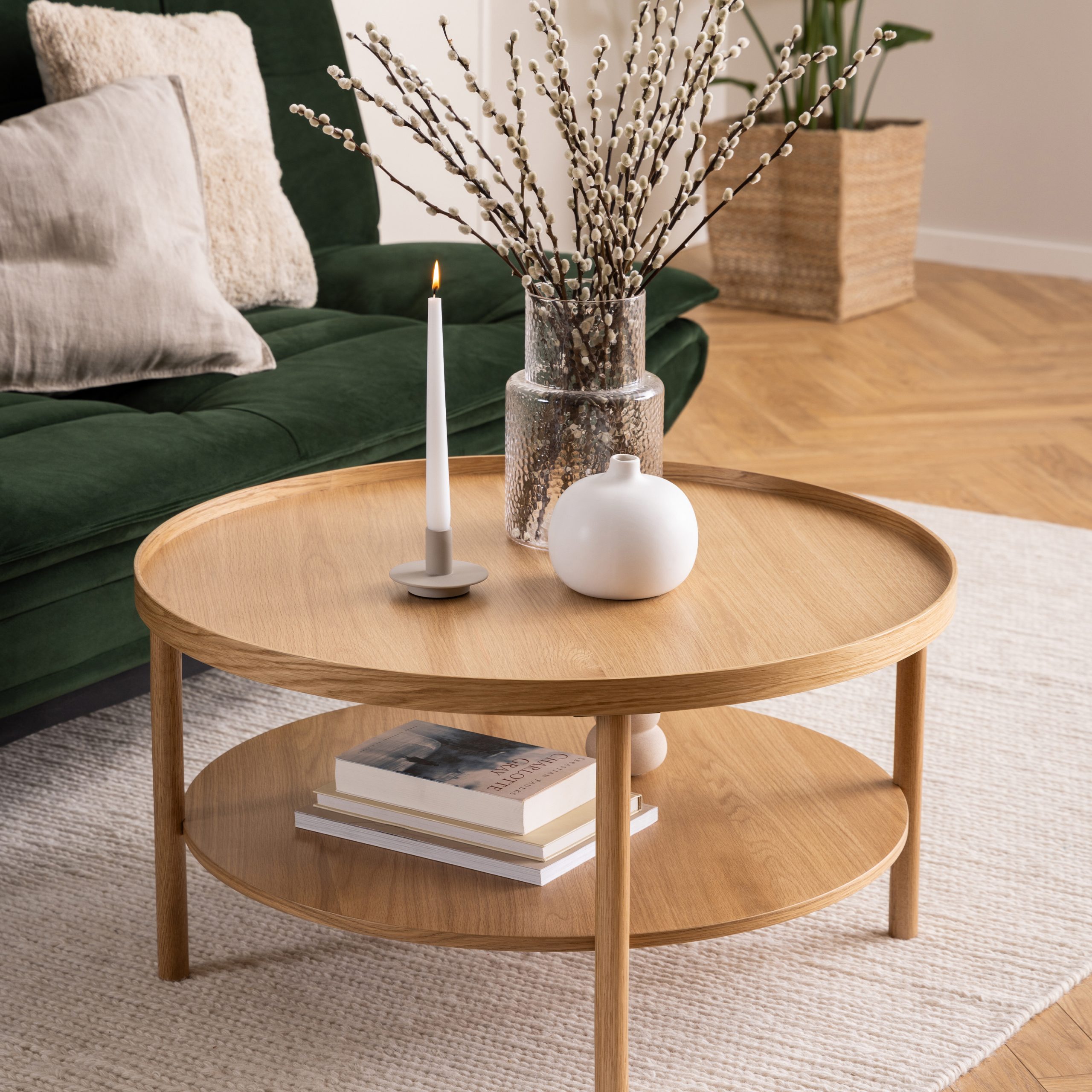 Banbury Round Coffee Table in Oak 80x42cm - Image 3