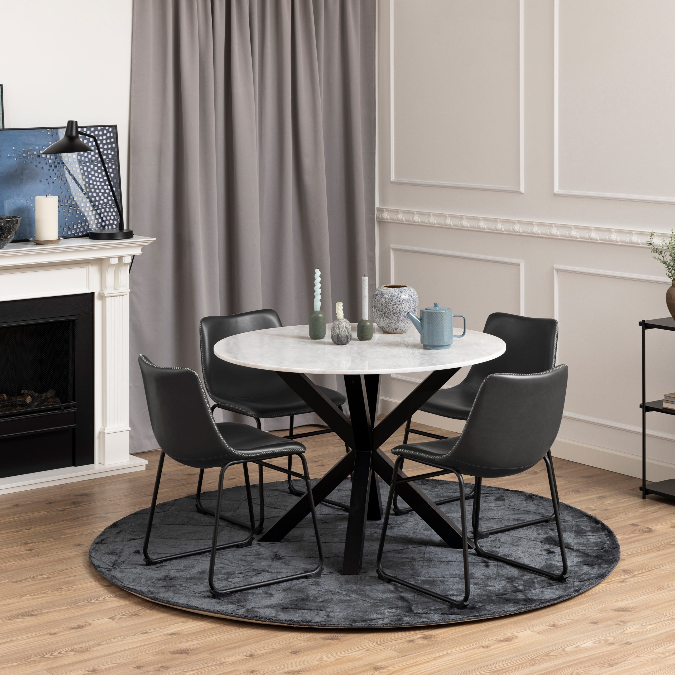 I_Oregon Dining Chair In Black with Cream Stitching, Set of 2. - Image 2