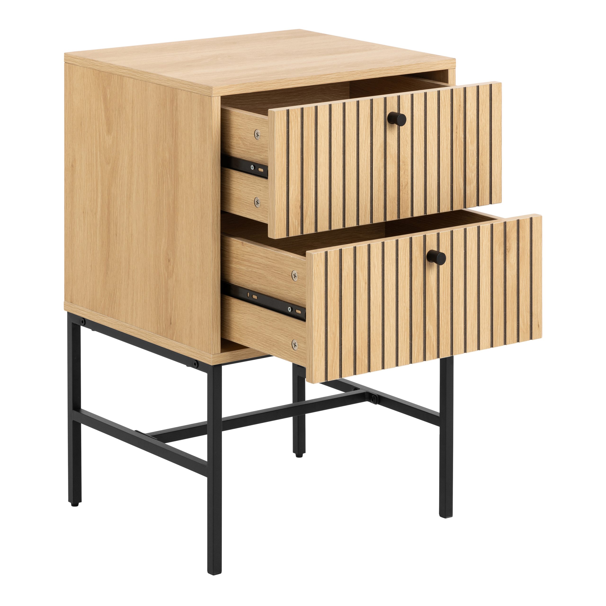 Albany 2 Drawer Bedside Table in Oak/Black Legs - Image 2